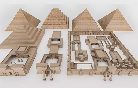 Modern Ancient Egyptian Pyramid Architecture Combination Ancient Egyptian Temple Sacrificial Architecture Combination Meaning Characteristic Style Architecture Combination 3d model