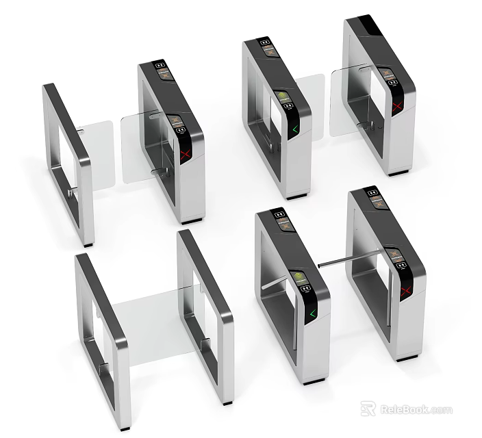 Modern Public Facility Access Control Gates With Glass Barriers And Digital Panels 3d model 
