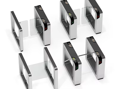Modern Public Facility Access Control Gates With Glass Barriers And Digital Panels 3d model