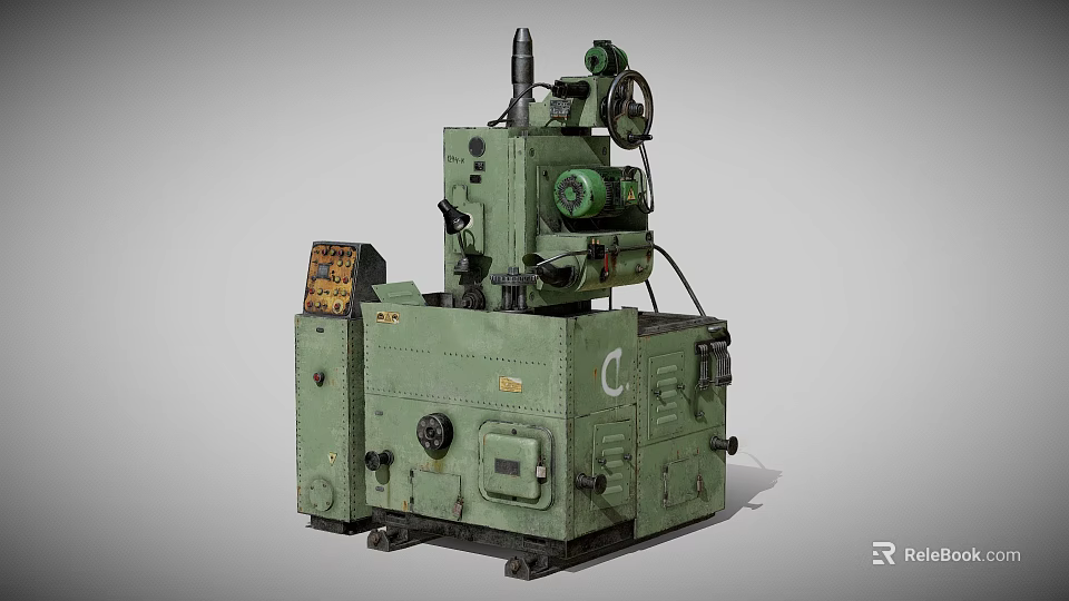 Green Industrial Machine Tool Featuring Control Panel And Rotary Parts 3d model 