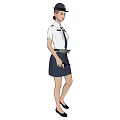 Woman In Uniform With White Shirt Blue Skirt And Cap From Different Angles 3d model