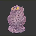 Decorative Brown Pink Owl Sculpture With Yellow Eyes Perforated Body And Gray Base