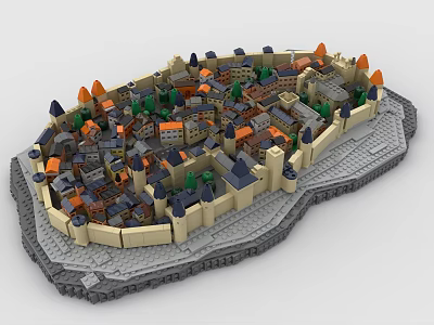 Building Blocks Castle Town Model With Colorful Roofs Green Trees And Walls 3d model Building Blocks Castle Town Model With Colorful Roofs Green Trees And Walls 3d model