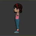 Cartoon Girl In Red Striped Shirt Blue Overalls With Red Headband Pigtails And Arms Outstretched