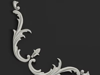 Intricate White Corner Carving Design Featuring Curved Scroll Patterns And Leaf Motifs On Black Background 3d model