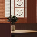 Modern Bar Interior Featuring Wooden Ceiling Cloud Pendant Lights Circular Screen And Warm Lighting