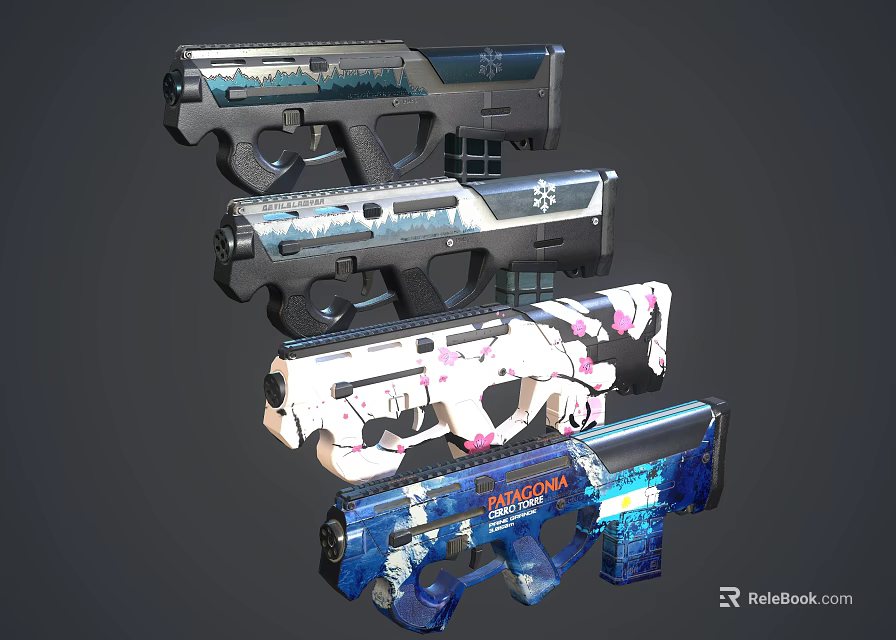 Colorful Patterned Pistols With Diverse Designs And Unique Aesthetic Details 3d model 