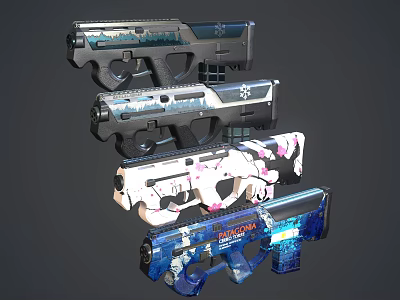 Colorful Patterned Pistols With Diverse Designs And Unique Aesthetic Details 3d model