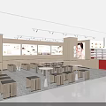Modern Restaurant Interior Design With Red Counter Menu Display And Wooden Tables Chairs Lighting