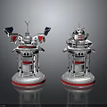 Two Silver and Red Futuristic Mechanical Weapon Models with Detailed Structures and Red Bases 3d model