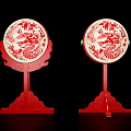 Traditional Chinese Musical Instruments With Circular Design Painted Dragon Patterns On Red Stands