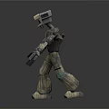 Mechanical Robot Character With Metallic Body Red Eyes Mechanical Arms And Reflective Surface