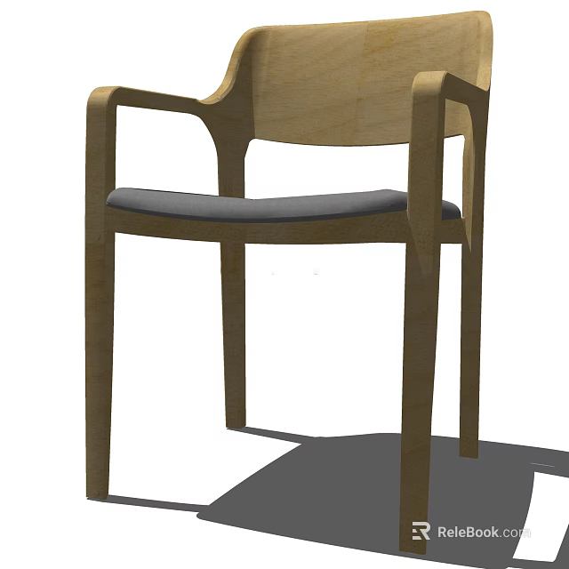 Stylish Modern Wooden Armchair with Gray Cushion and Sturdy Frame Design 3d model 