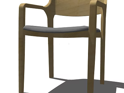 Stylish Modern Wooden Armchair with Gray Cushion and Sturdy Frame Design 3d model