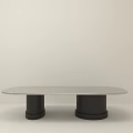 Modern Oval Coffee Table With Grey Top And Black Double Column Base 3d model