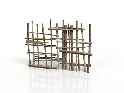 Rustic Handmade Fence Structure Made With Natural Wooden Sticks 3d model