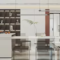 Modern Dining Living Room Interior With Open Layout Dining Table Chairs And Cabinets 3d model