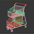 Metal Shopping Cart With Two Tier Basket Red Handle And Wheels