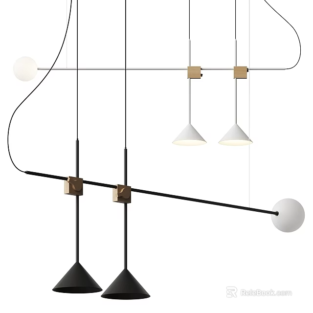Modern Chandelier With Metal Frame And Various Shaped Hanging Shades For Home Decor 3d model 