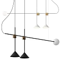 Modern Chandelier With Metal Frame And Various Shaped Hanging Shades For Home Decor