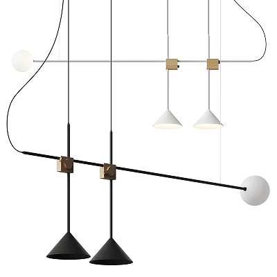Modern Chandelier With Metal Frame And Various Shaped Hanging Shades For Home Decor 3d model