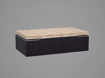 Modern Coffee Table With Light Colored Marble Top And Dark Wood Cabinet 3d model