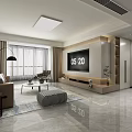 Modern Minimalist Living Dining Room Open Concept With Marble Floor Gray Tone Sofa And Artwork