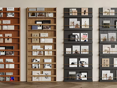 Modern Interior Design Wooden Bookcase With Open Shelves And Decorative Books 3d model