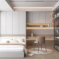 Tatami Bedroom Study Table and Chair Wardrobe Display Cabinet Bookcase Carpet Fabric Bed Computer 3d model