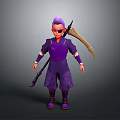 Cartoon Character With Purple Hair Sunglasses And Purple Outfit Holding Scythe