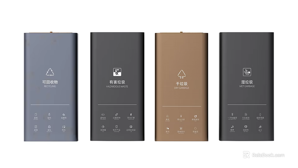 Public Facility Waste Sorting Recycling Bins With Different Colors And Labels 3d model