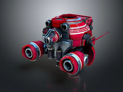 Red And Silver Futuristic Mechanical Device With Circular Thrusters And Metallic Accents 3d model