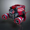 Red And Silver Futuristic Mechanical Device With Circular Thrusters And Metallic Accents