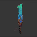 Colorful Crystal Sword With Blue Green Blade Red Hilt And Antler Decoration