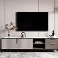 Modern TV Stand Design With TV Storage Drawers Vase Flowers And Decorative Figurine