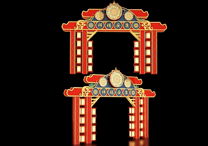 New Chinese style ancient building archway Guochao archway gate entrance 3d model