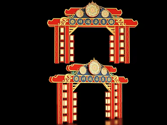 New Chinese style ancient building archway Guochao archway gate entrance 3d model