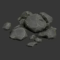 Pile of Natural Gray Textured Stones With Rough Surface And Dark Background