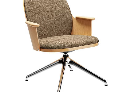 Comfortable Office Chair With Wooden Armrests Fabric Seat And Metal Swivel Base 3d model