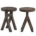 Wooden Round Seat Stools With Crossed Legs Simple Design Set Of Two