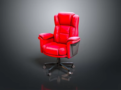 Ergonomic Red Leather Office Chair With Swivel Wheels And Comfortable Armrests 3d model