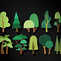 Colorful Tree Illustrations In Various Styles With Different Shapes And Foliage 3d model