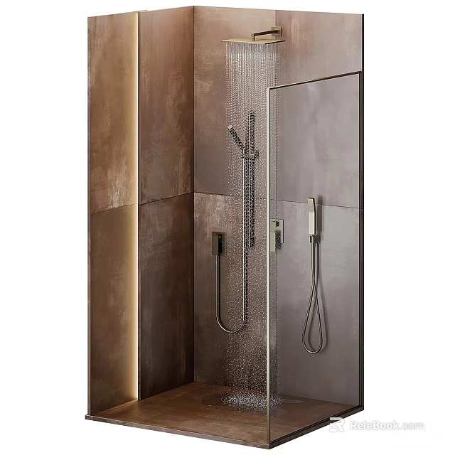 Modern Shower Head With Handheld Sprayer In Sleek Brown Bathroom Wall Design 3d model 