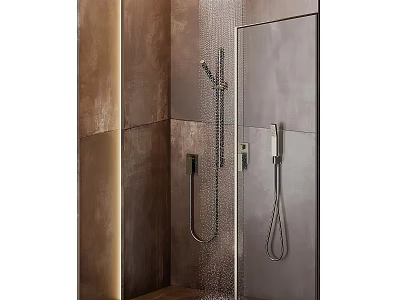 Modern Shower Head With Handheld Sprayer In Sleek Brown Bathroom Wall Design 3d model