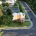 Modern Detached Villa Surrounded By Trees With Grey Facade Glass Windows And Lawn