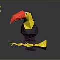 Low Poly Toucan Character With Black Yellow Body And Red Beak On Yellow Branch