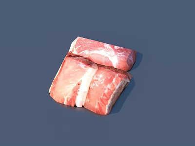 Fresh Raw Meat Pieces With Pink Lean And White Fat Layers On Blue Background 3d model