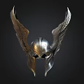 Silver And Gold Metal Helmet With Decorative Wings And Intricate Design