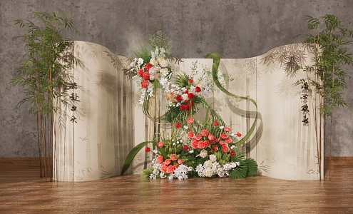 Wedding Flower Art Bamboo Wraft Welcome Area Display Area Photo Area Chinese Wedding New Chinese Bamboo Forest Proposal Arrangement New Chinese Arrangement 3d model