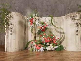 Wedding Flower Art Bamboo Wraft Welcome Area Display Area Photo Area Chinese Wedding New Chinese Bamboo Forest Proposal Arrangement New Chinese Arrangement 3d model
